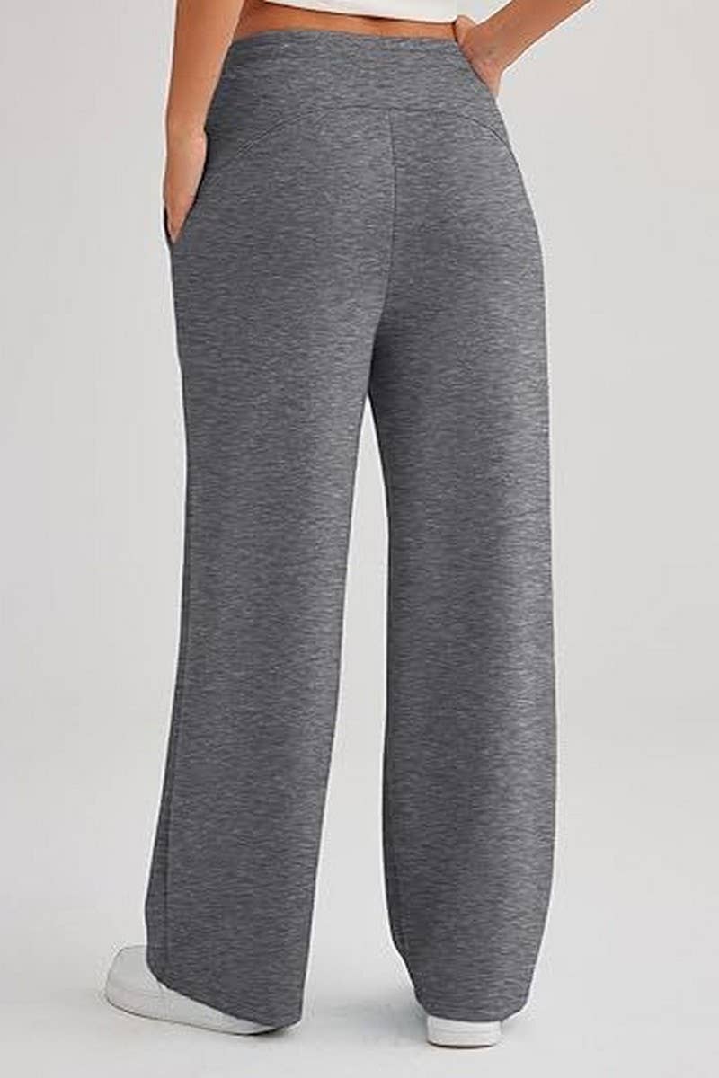 CWBLP0703_SOLID COLOR CASUAL LACE-UP WIDE-LEG SWEATPANTS