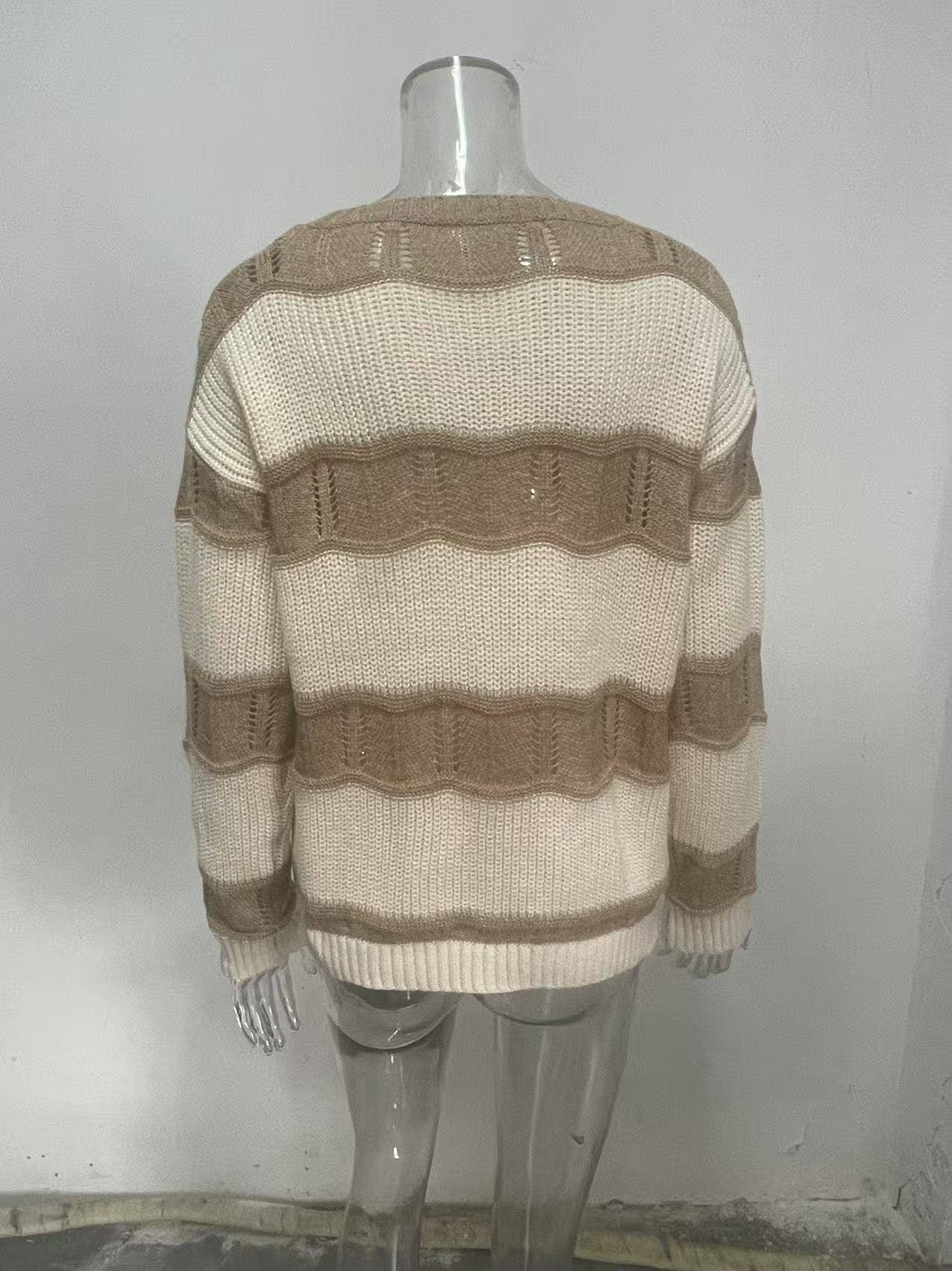 Three-dimensional striped tweed loose sweater
