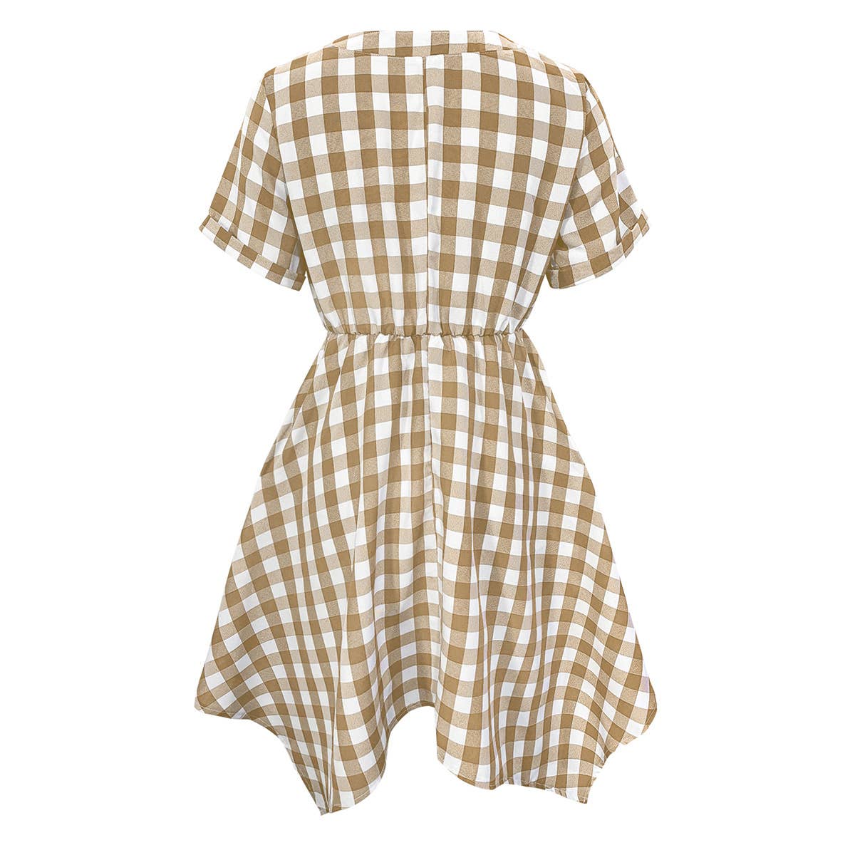 V-NECK PLAID IRREGULAR DRESS
