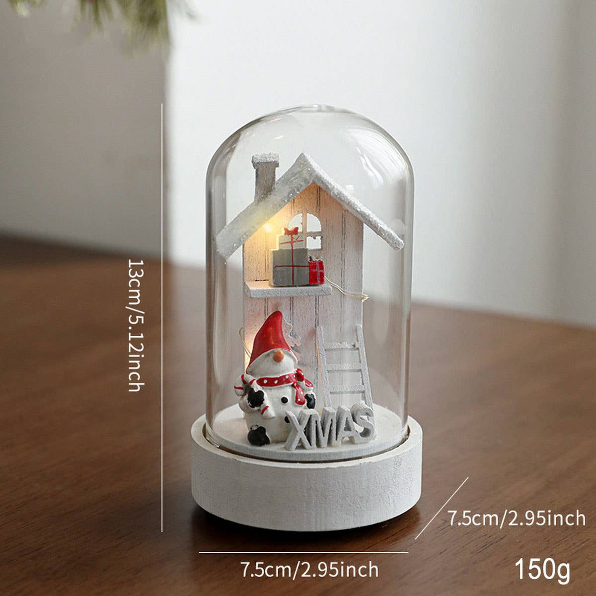 Wood Glass Xmas Night Light Santa Reindeer Scene_CWMM9691