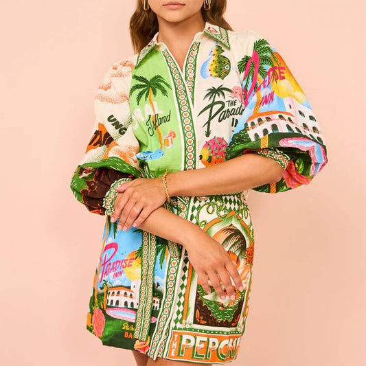 PRINTED SHIRT CARDIGAN DRESS