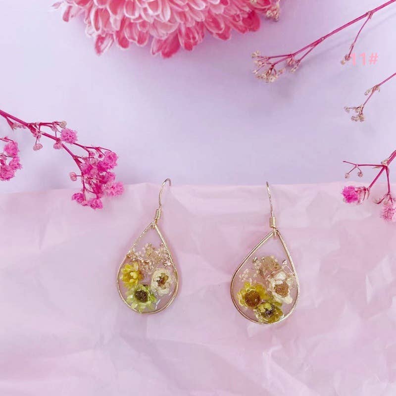 Geometric natural real dried flower earrings