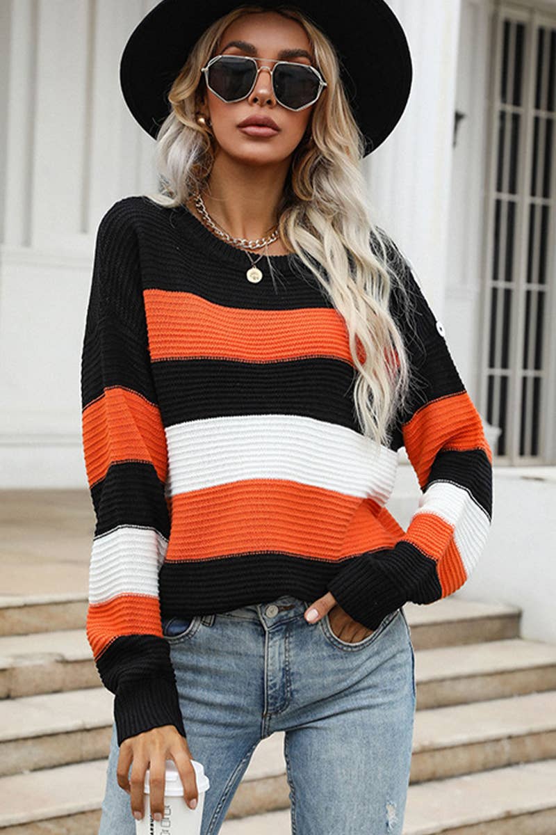 THIN LONG-SLEEVED LOOSE-FITTING STRIPED SWEATER