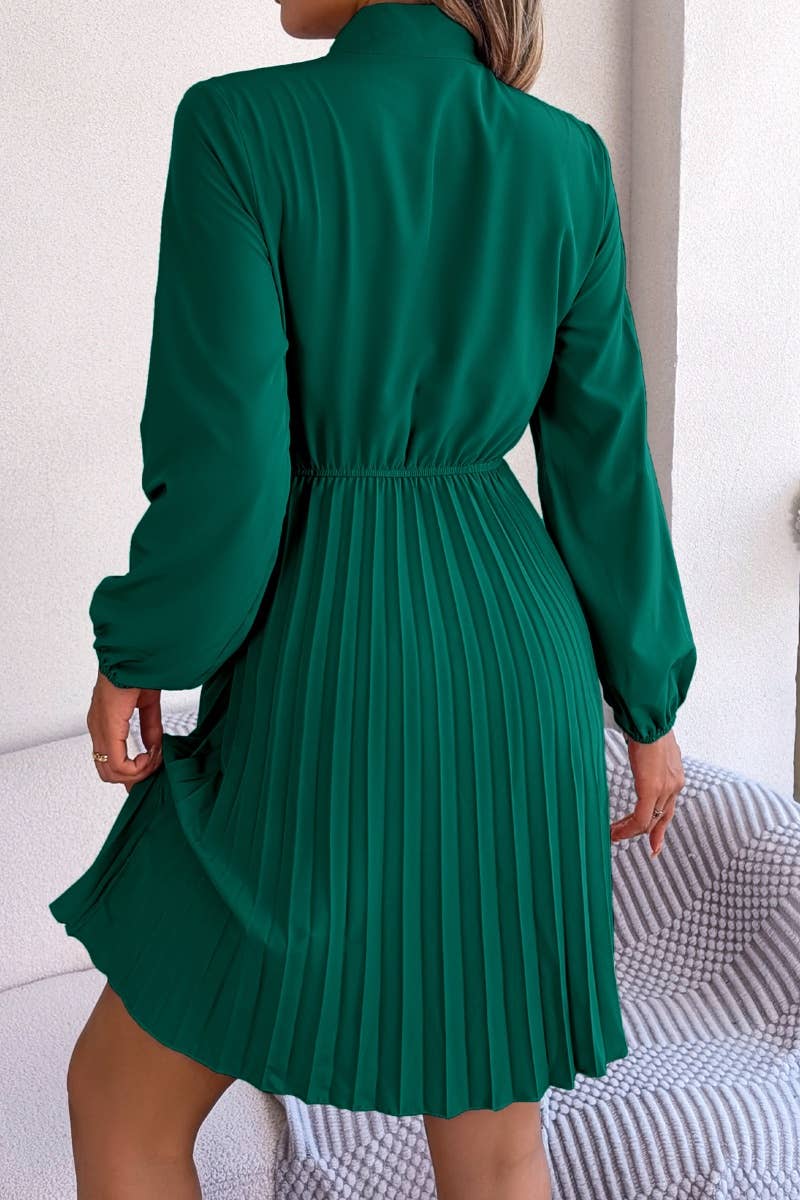 CWDSD4660_SUMMER WAIST LONG SLEEVE PLEATED DRESS SHORT