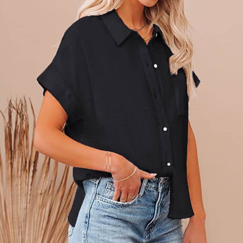 Lapel solid color casual cotton linen shirt