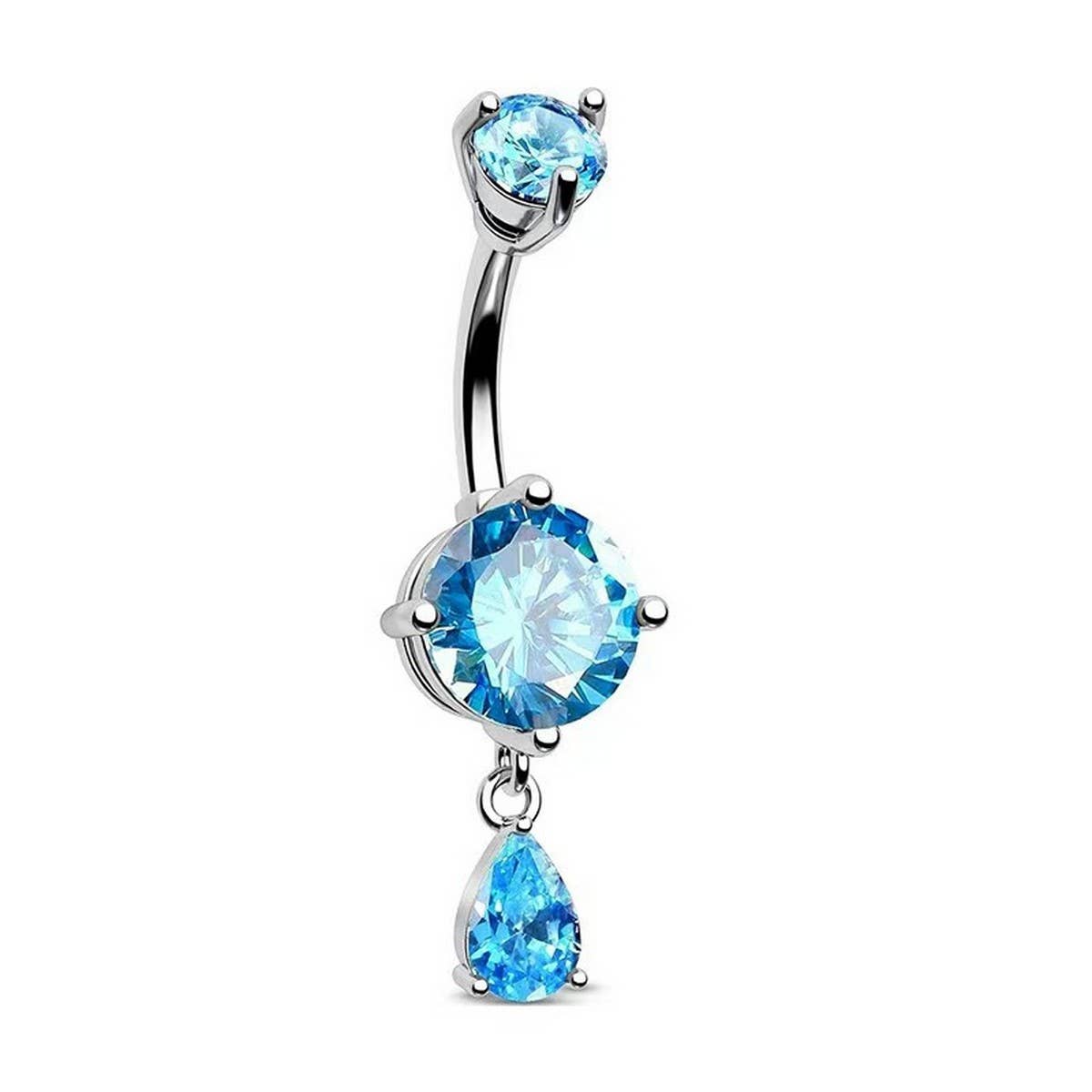 Round & Teardrop CZ Belly Ring in Stainless Steel
