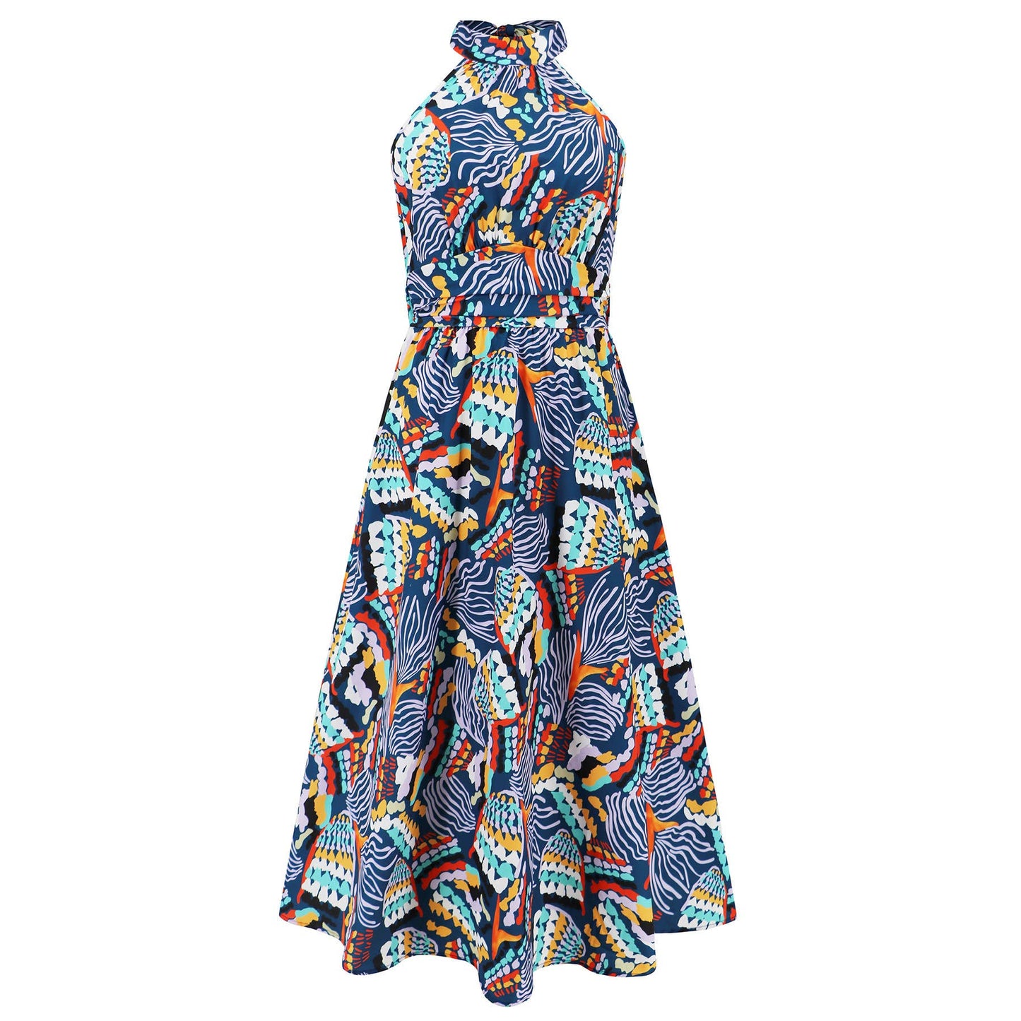 Sleeveless Halter Neck Printed Midi Dress