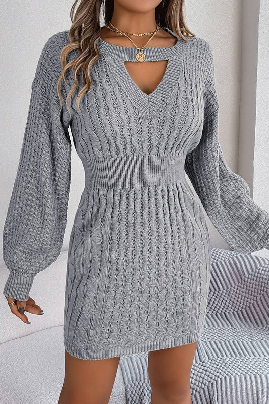 CWDSD5798_HOLLOW-OUT LONG-SLEEVED HIP WRAP DRESS SHORT