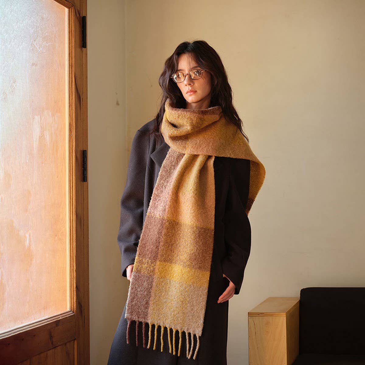 Wool Blend Stripe Scarf ??Soft Narrow Winter Wrap_CWASC2356