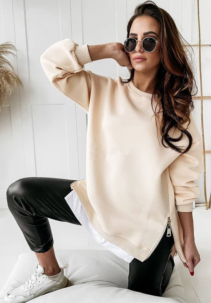 FASHION LOOSE ZIPPER PLUS FLEECE HOODIE WOMAN