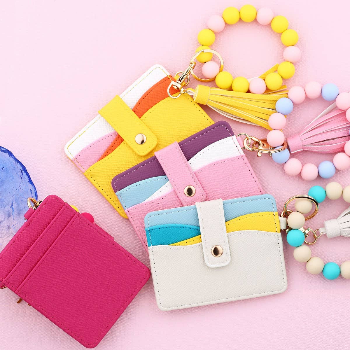 Silicone Bead Bracelet Keychain with ID Wallet_CUAB00446