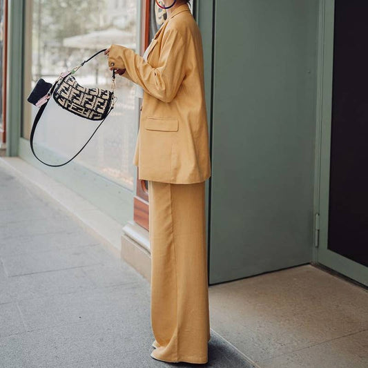 SOLID COLOR SUIT WIDE-LEG PANTS TWO-PIECE SET