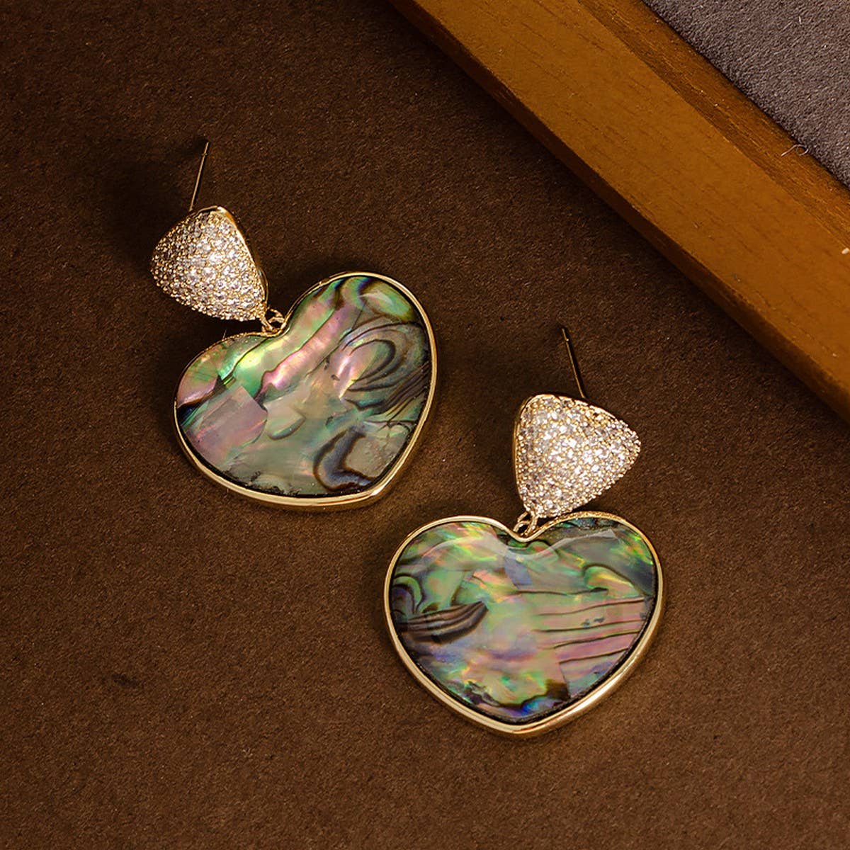 COPPER PLATED GOLD DIAMOND ABALONE EARRINGS