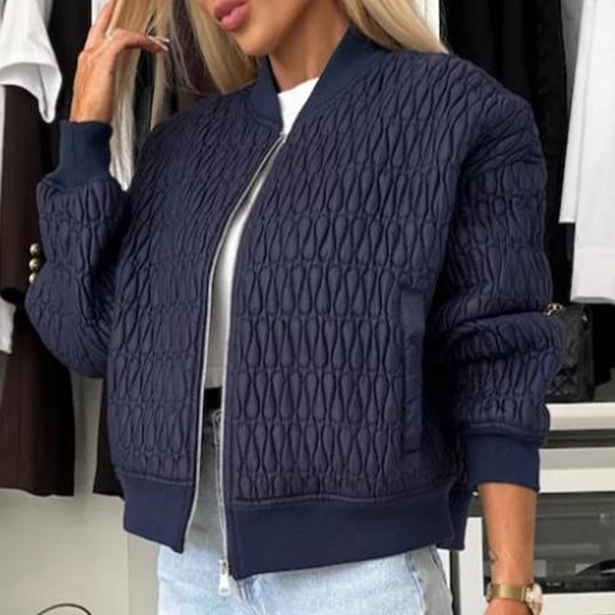 EMBROIDERED SHORT ZIPPER JACKET QUILTED JACKET