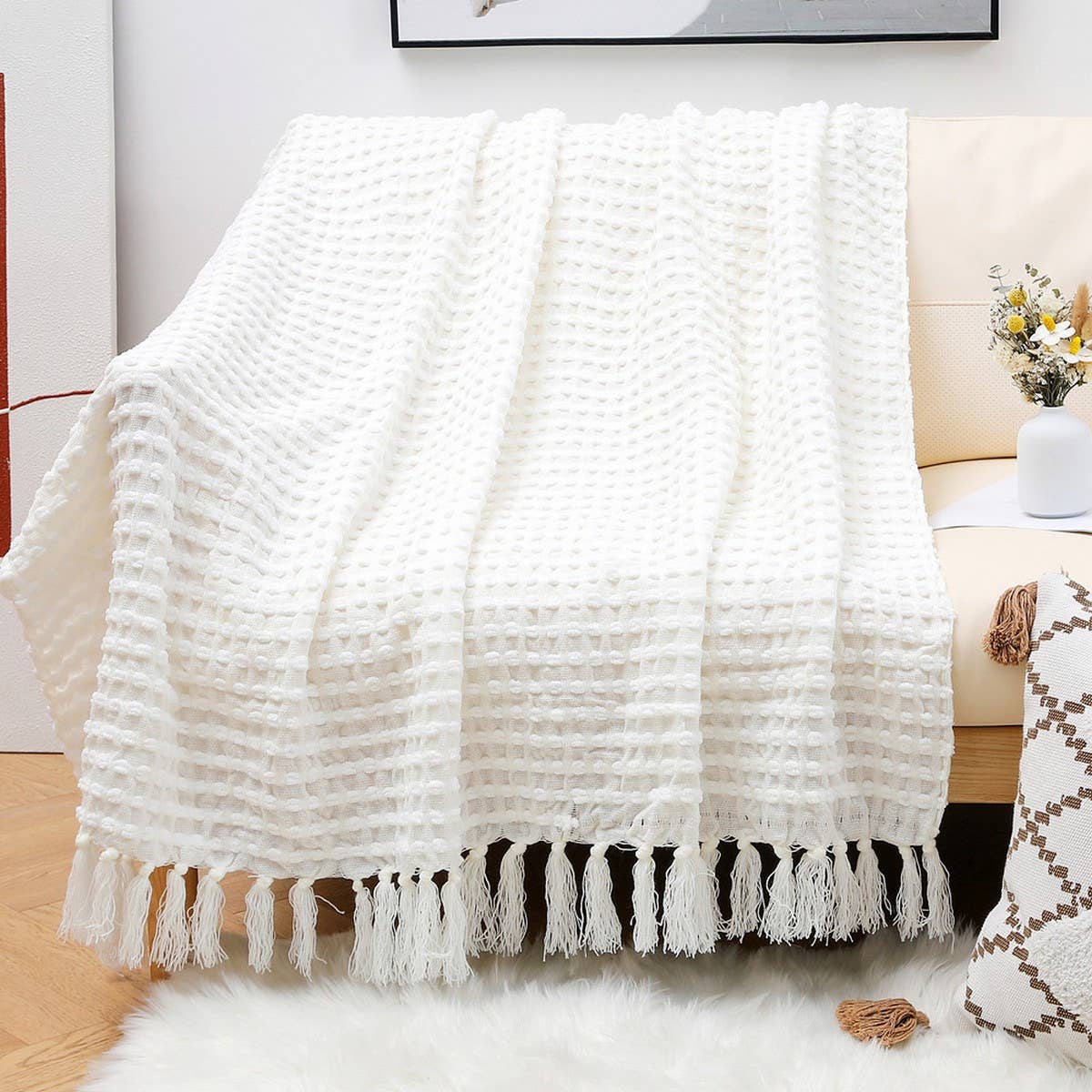 LIGHTWEIGHT COZY BRAIDED STRIPED THROW