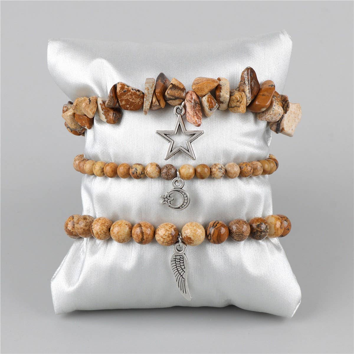 CWAJE4223_NATURAL STONE SIMPLE STAR LEAF PENDANT BRACELET