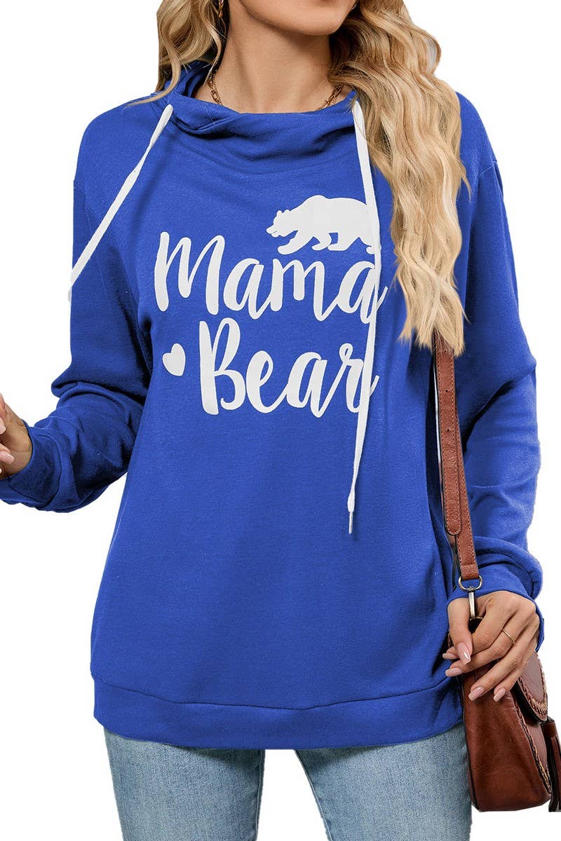 CWOHOL00662_BEAR PRINT HOODED DRAWSTRING SWEATSHIRT