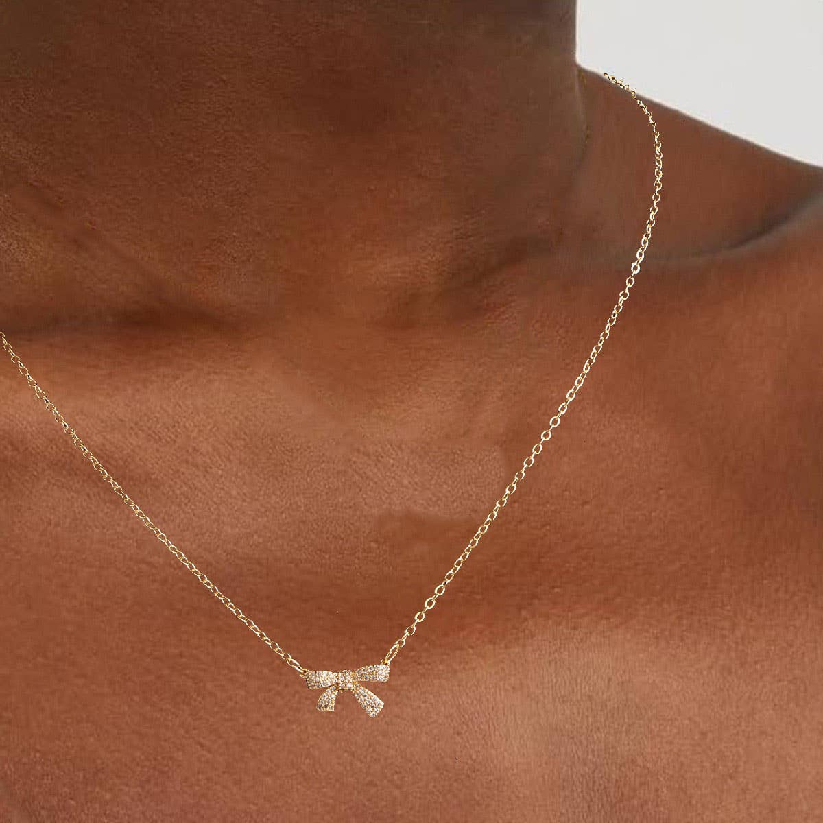 Copper-plated bow collarbone necklace