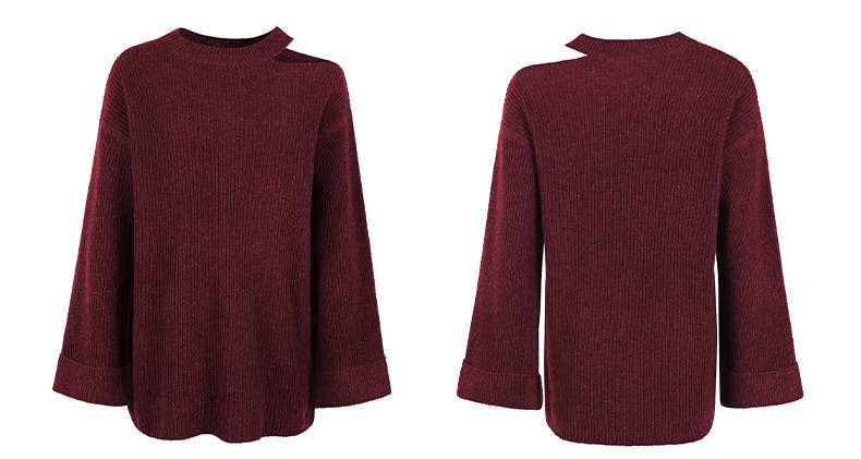 SOLID COLOR CREW NECK DROP SHOULDER SWEATER