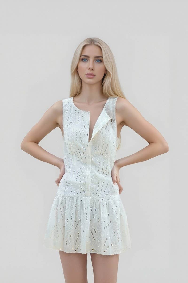 CWDSD8863_SLEEVELESS SLIM FIT BUTTON-DOWN MINI DRESS