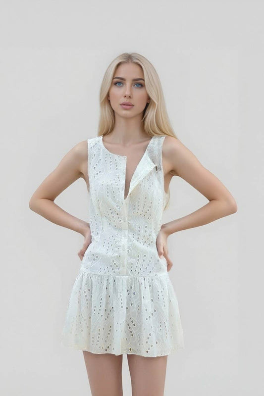 CWDSD8863_SLEEVELESS SLIM FIT BUTTON-DOWN MINI DRESS