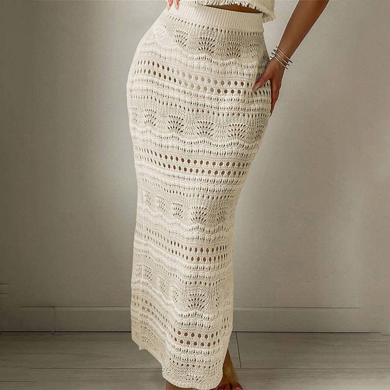 Solid knit beach dress bikini cover up set