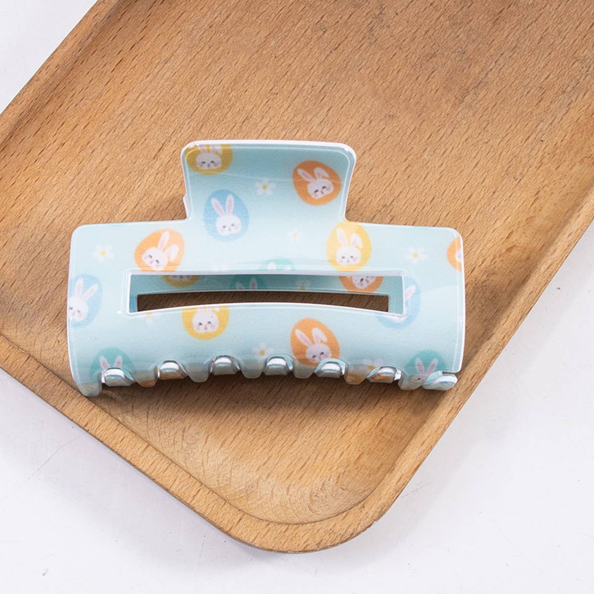 CWAHA1439_BUNNY HEAD PRINT RECTANGULAR LARGE HAIR CLAW CLIP