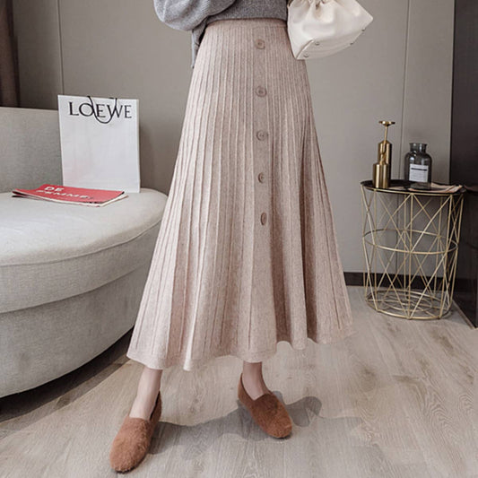 SINGLE BREASTED HIGH WAIST KNITTED SKIRT