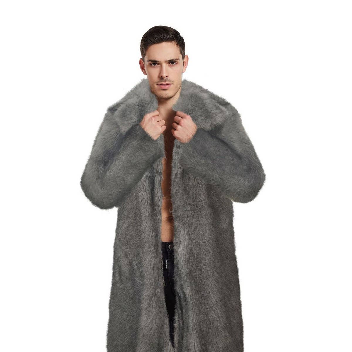Warm Men's Faux Fur Coat Long Winter Jacket