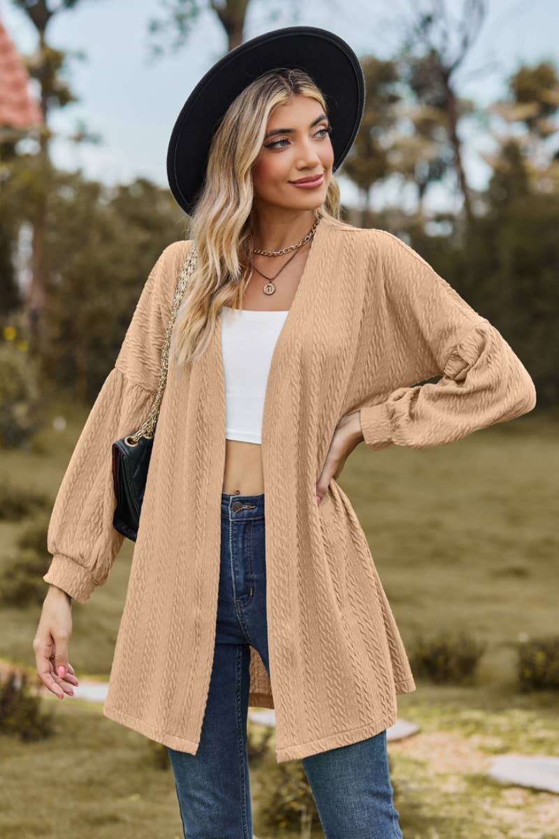 CWOCAL2082_BUTTON-FREE SOLID COLOR LONG SLEEVE CARDIGAN