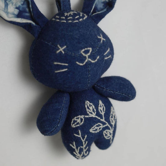 Handmade Indigo Bunny Plush Charm Doll Toy