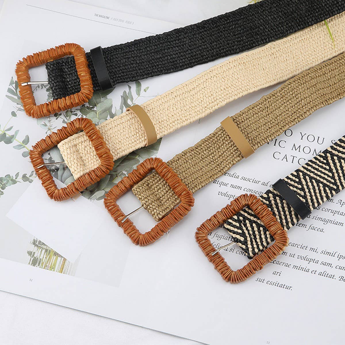CWABE1188_NEW STYLE SQUARE BUCKLE PP STRAW WOVEN WAIST BELT