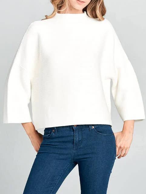 KNIT SOLID COLOR SWEATER WITH NINE-POINT SLEEVES