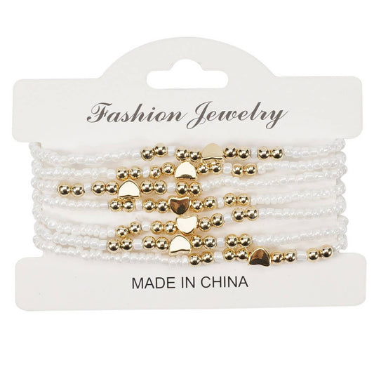 CWAJE05685_BOHO HEART MULTI LAYER ELASTIC BEADED BRACELET