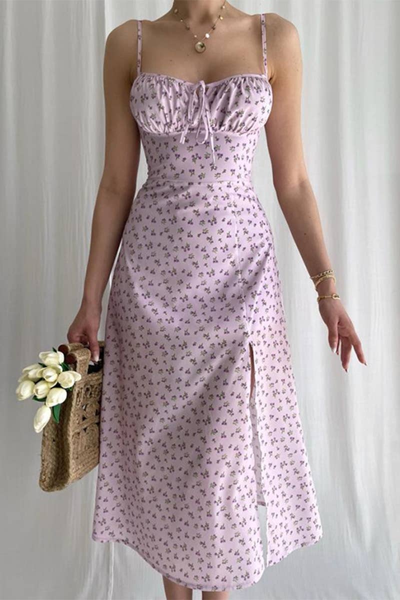 PRINT FLORAL SLIM-FIT SEXY DRESS WITH HIP WRAP