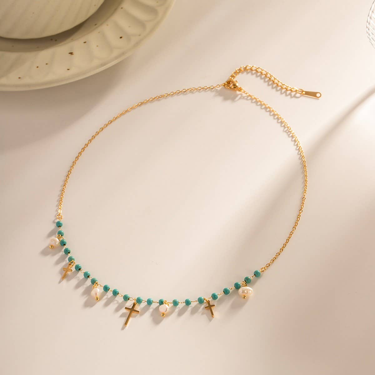 NEW BLUE CROSS PEARL NECKLACE