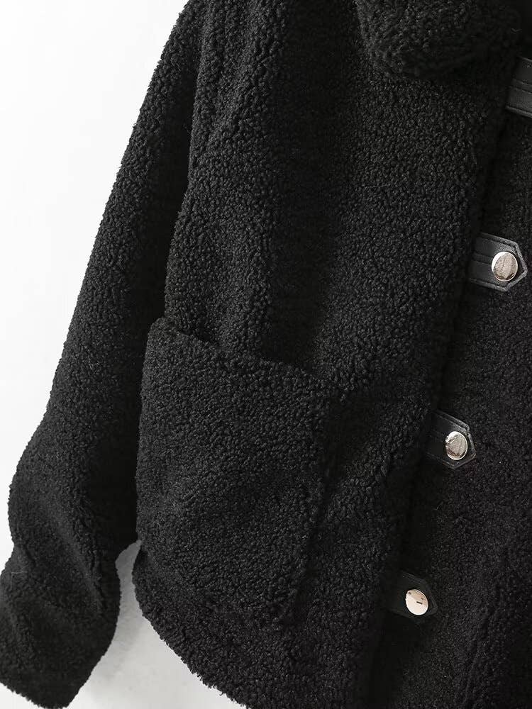 Lapel versatile fleece single-breasted jacket