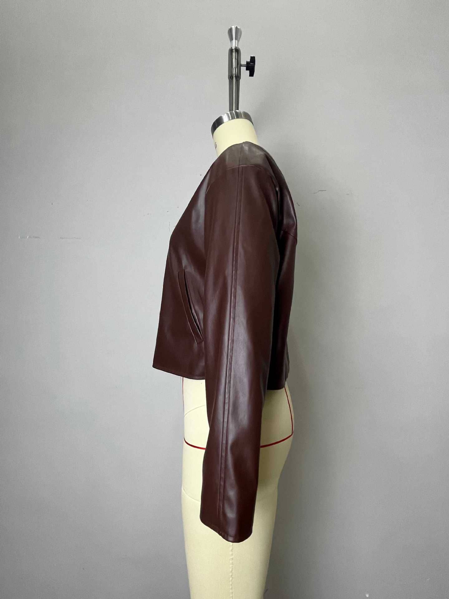 Golden Single-Breasted Short Leather Jacket