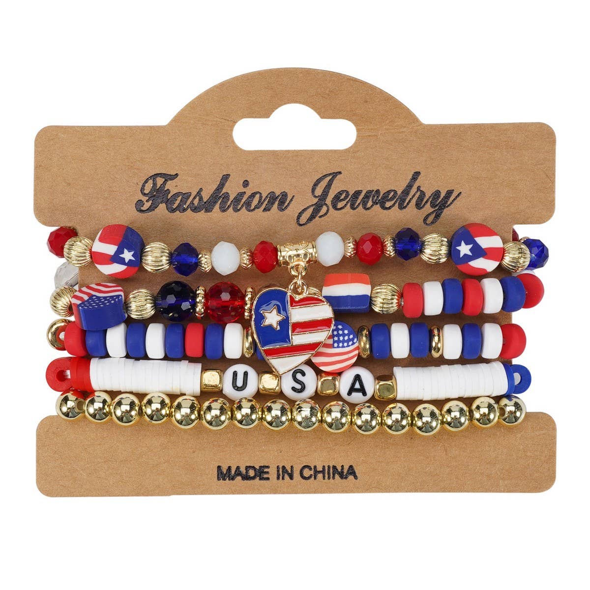 CWMM10463_USA FLAG RED WHITE BLUE BEADED BRACELET