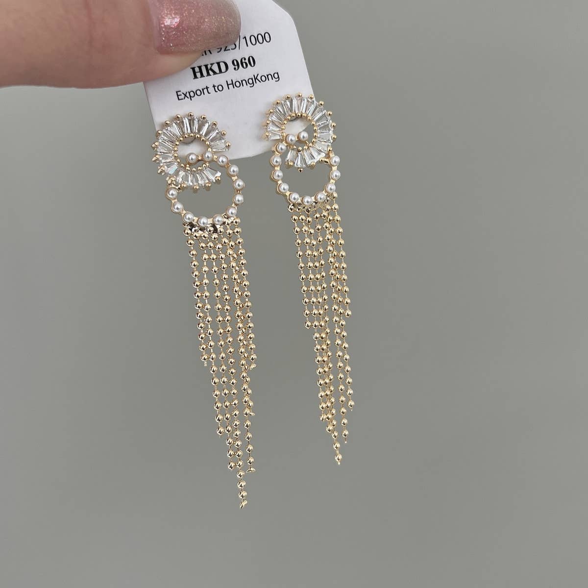 PEARL DOUBLE RING TASSEL EARRINGS_CWAJE1296