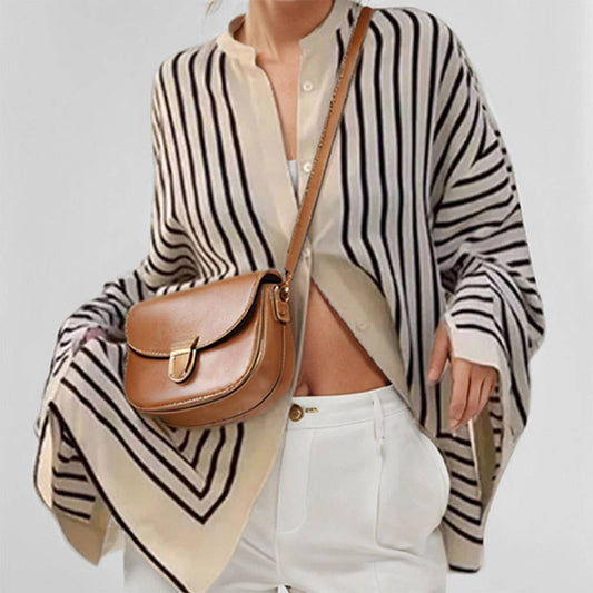 Striped cardigan design stylish crew-neck shirt