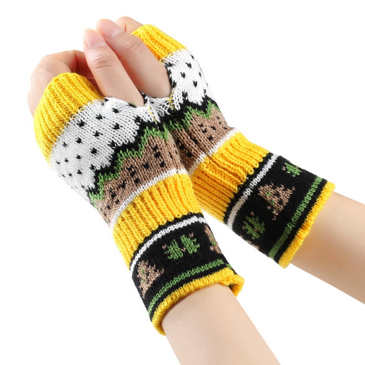 CWAG0084_Christmas Tree Thickened Knitted Half Finger Gloves