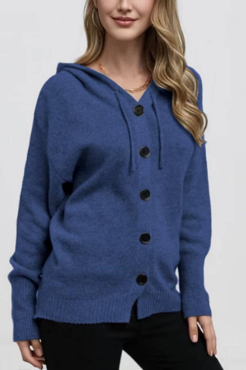 CWOCAL00834_SINGLE-BREASTED HOODED CARDIGAN SWEATER