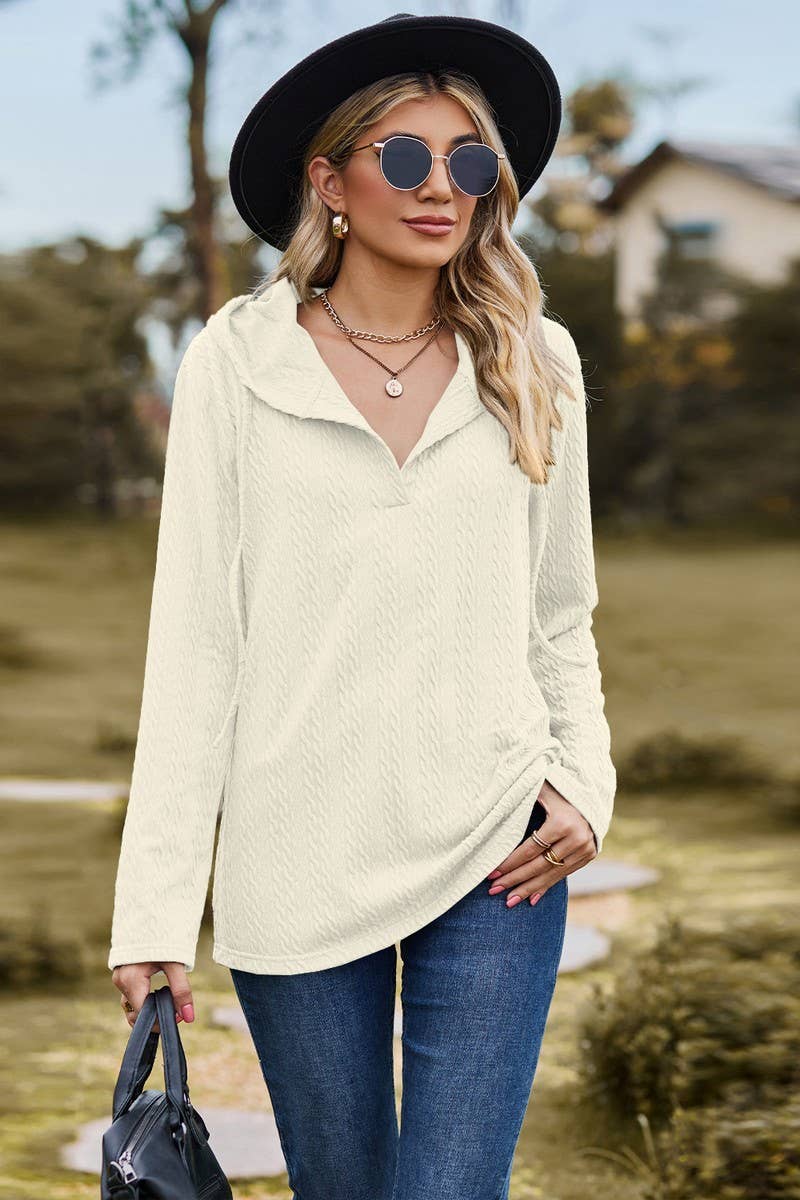 CWOHOL1097_SOLID COLOR HOODED LOOSE LONG-SLEEVED SWEATSHIRT