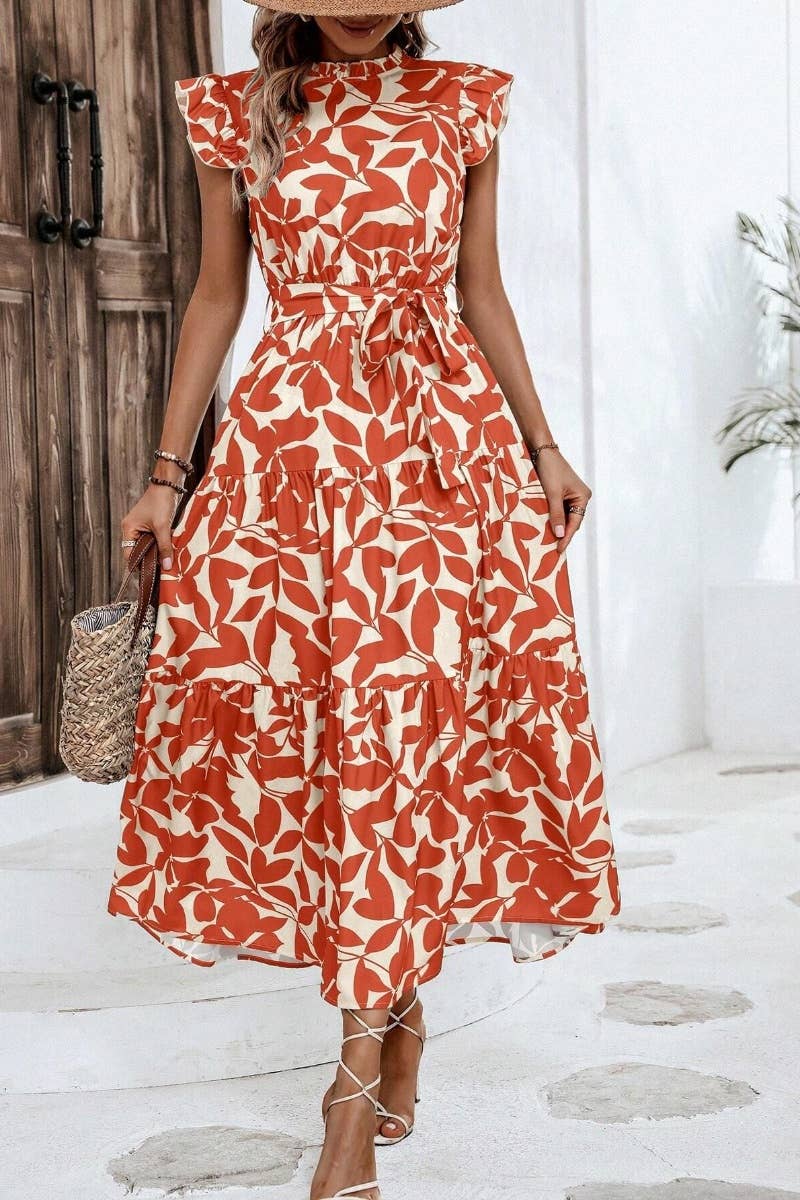 CWDMD2748_SUMMER WOODEN EAR LACE PRINTED DRESS LONG