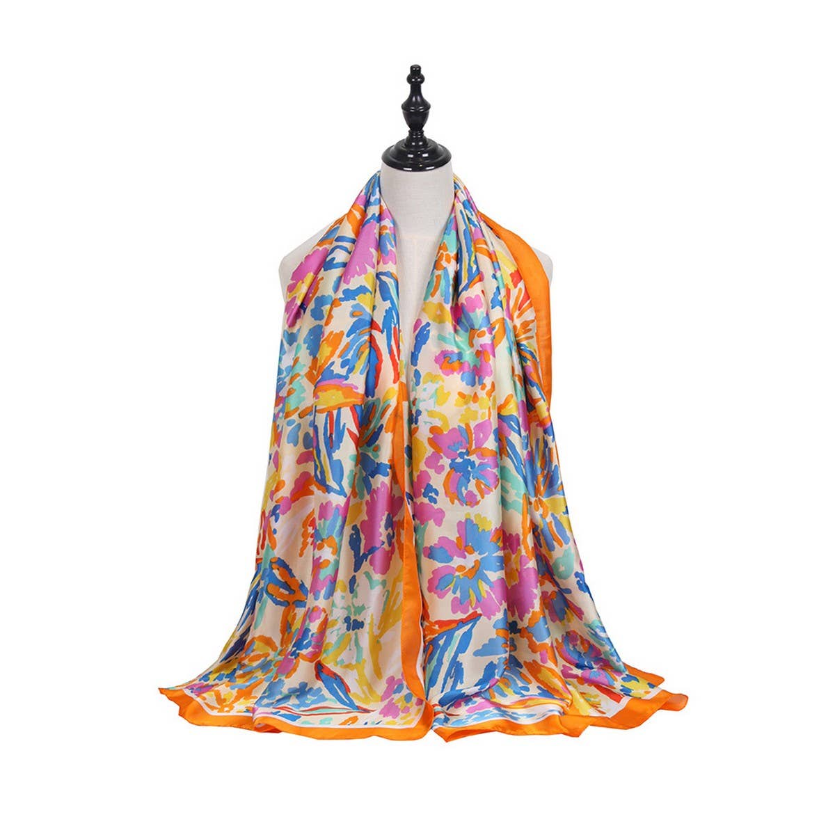 Rainbow Floral Satin Scarf - Summer Sunproof Wrap_CWASC0673