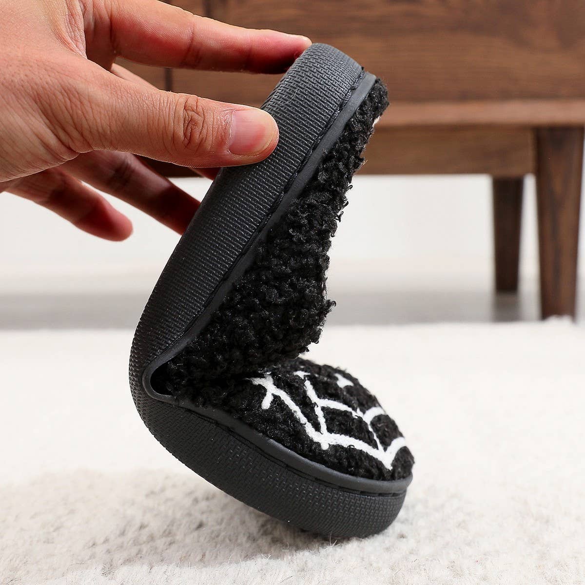 HALLOWEEN SPIDER WEB EMBROIDERED COTTON SLIPPERS