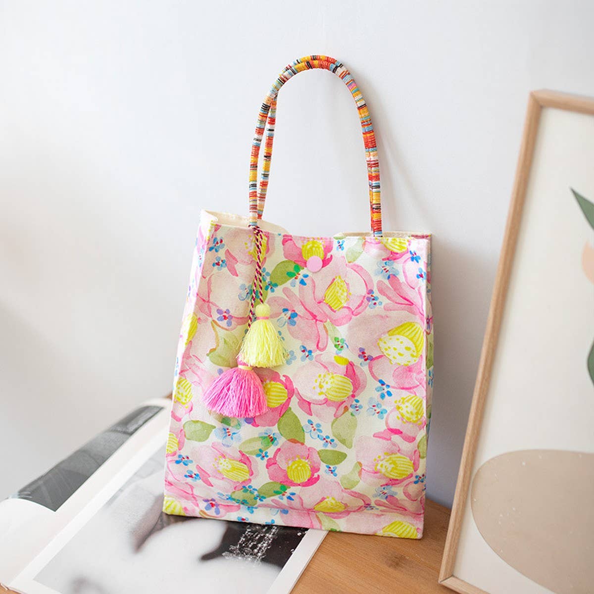 Floral Canvas Tote Bag for Women, Large Size_CWAB5677