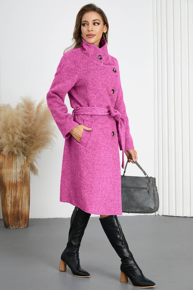 CWOCO0947_SOLID COLOR ELEGANT LACE-UP WOOLEN COAT