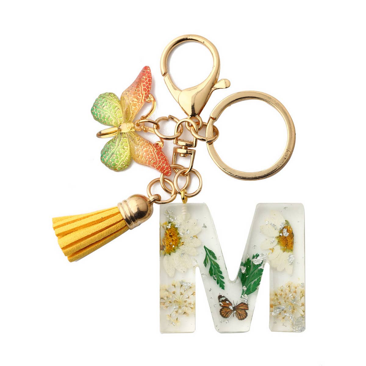 DRIED FLOWER PRINTED LETTER KEYCHAIN